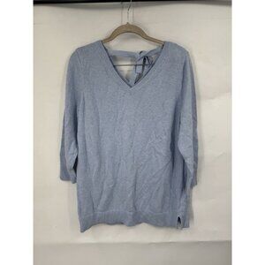 Talbots Blue Ribbon Tie‎ Back Pima Cotton Sweater Women L 3/4 Sleeve Minimalist